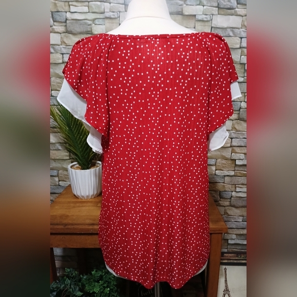 Cure Large Red & White Polka Dot Ruffle Blouse Feminine - Picture 4 of 6